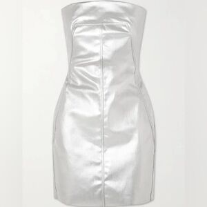 RICK OWENS SILVER COATED DENIM MINI DRESS SZ42